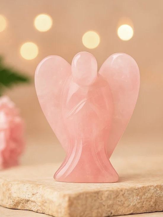 Hand Crafted Other - 🆕New Rose Quartz Angel Figurines Guardian Angel Statue Home Decor 1.5Inches